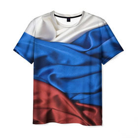 Мужская футболка 3D с принтом Триколор в Кировске, 100% полиэфир | прямой крой, круглый вырез горловины, длина до линии бедер | белый | красный | синий | складки | текстура | ткань