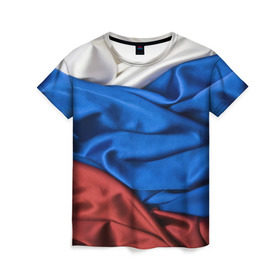 Женская футболка 3D с принтом Триколор в Кировске, 100% полиэфир ( синтетическое хлопкоподобное полотно) | прямой крой, круглый вырез горловины, длина до линии бедер | белый | красный | синий | складки | текстура | ткань