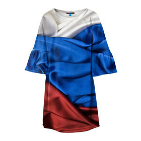Детское платье 3D с принтом Триколор в Кировске, 100% полиэстер | прямой силуэт, чуть расширенный к низу. Круглая горловина, на рукавах — воланы | белый | красный | синий | складки | текстура | ткань