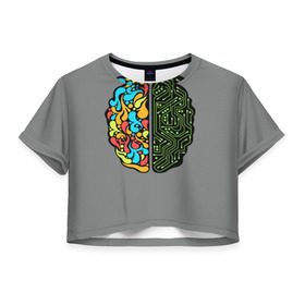 Женская футболка 3D укороченная с принтом Мужское и женское в Кировске, 100% полиэстер | круглая горловина, длина футболки до линии талии, рукава с отворотами | iq | интеллект | искусство | логика | мозг | плата | полушарие | творчество | ум