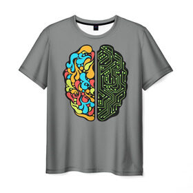 Мужская футболка 3D с принтом Мужское и женское в Кировске, 100% полиэфир | прямой крой, круглый вырез горловины, длина до линии бедер | iq | интеллект | искусство | логика | мозг | плата | полушарие | творчество | ум