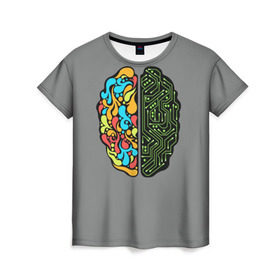 Женская футболка 3D с принтом Мужское и женское в Кировске, 100% полиэфир ( синтетическое хлопкоподобное полотно) | прямой крой, круглый вырез горловины, длина до линии бедер | iq | интеллект | искусство | логика | мозг | плата | полушарие | творчество | ум