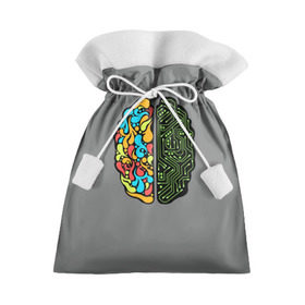 Подарочный 3D мешок с принтом Мужское и женское в Кировске, 100% полиэстер | Размер: 29*39 см | Тематика изображения на принте: iq | интеллект | искусство | логика | мозг | плата | полушарие | творчество | ум