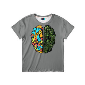 Детская футболка 3D с принтом Мужское и женское в Кировске, 100% гипоаллергенный полиэфир | прямой крой, круглый вырез горловины, длина до линии бедер, чуть спущенное плечо, ткань немного тянется | Тематика изображения на принте: iq | интеллект | искусство | логика | мозг | плата | полушарие | творчество | ум
