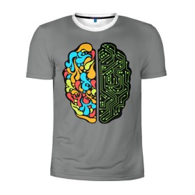 Мужская футболка 3D спортивная с принтом Мужское и женское в Кировске, 100% полиэстер с улучшенными характеристиками | приталенный силуэт, круглая горловина, широкие плечи, сужается к линии бедра | iq | интеллект | искусство | логика | мозг | плата | полушарие | творчество | ум