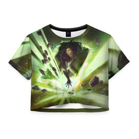 Женская футболка 3D укороченная с принтом The Witcher в Кировске, 100% полиэстер | круглая горловина, длина футболки до линии талии, рукава с отворотами | witcher | ведьмак | геральт