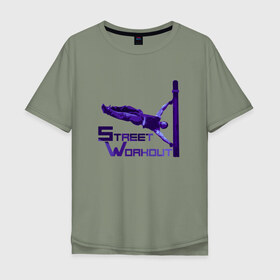 Мужская футболка хлопок Oversize с принтом Street Workout. Edge #7 в Кировске, 100% хлопок | свободный крой, круглый ворот, “спинка” длиннее передней части | Тематика изображения на принте: 