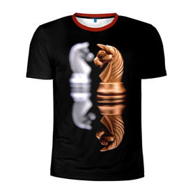 Мужская футболка 3D спортивная с принтом Ход конём в Кировске, 100% полиэстер с улучшенными характеристиками | приталенный силуэт, круглая горловина, широкие плечи, сужается к линии бедра | 64 | chess | игра | конь | спорт | фигура | шахматы