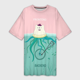 Платье-футболка 3D с принтом Frontend backend в Кировске,  |  | backend | coder | frontend | programmer | программист | профессиональный юмор