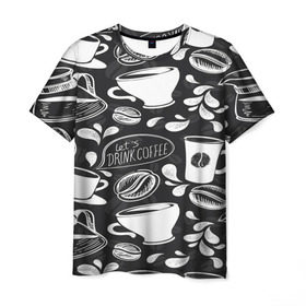 Мужская футболка 3D с принтом Drink Coffe в Кировске, 100% полиэфир | прямой крой, круглый вырез горловины, длина до линии бедер | Тематика изображения на принте: coffee | кофе | паттерн