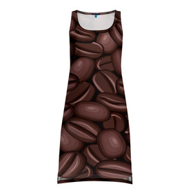 Платье-майка 3D с принтом Зёрна кофе в Кировске, 100% полиэстер | полуприлегающий силуэт, широкие бретели, круглый вырез горловины, удлиненный подол сзади. | beans | coffee | бобы | паттерн