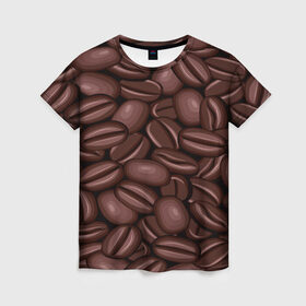 Женская футболка 3D с принтом Зёрна кофе в Кировске, 100% полиэфир ( синтетическое хлопкоподобное полотно) | прямой крой, круглый вырез горловины, длина до линии бедер | beans | coffee | бобы | паттерн