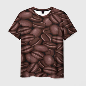 Мужская футболка 3D с принтом Зёрна кофе в Кировске, 100% полиэфир | прямой крой, круглый вырез горловины, длина до линии бедер | Тематика изображения на принте: beans | coffee | бобы | паттерн