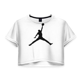 Женская футболка 3D укороченная с принтом Michael Jordan в Кировске, 100% полиэстер | круглая горловина, длина футболки до линии талии, рукава с отворотами | Тематика изображения на принте: логотип майкл джордан