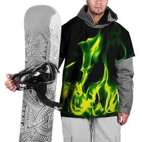 Накидка на куртку 3D с принтом Зелёный огонь в Кировске, 100% полиэстер |  | Тематика изображения на принте: пламя | черный | яркий