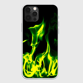 Чехол для iPhone 12 Pro с принтом Зелёный огонь в Кировске, силикон | область печати: задняя сторона чехла, без боковых панелей | пламя | черный | яркий