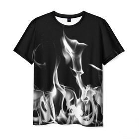 Мужская футболка 3D с принтом Огонь в Кировске, 100% полиэфир | прямой крой, круглый вырез горловины, длина до линии бедер | монохромный | пламя