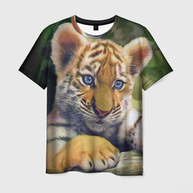 Мужская футболка 3D с принтом Тигренок в Кировске, 100% полиэфир | прямой крой, круглый вырез горловины, длина до линии бедер | животные | котенок | кошка. кот | тигр | тигренок