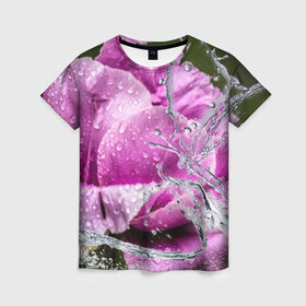 Женская футболка 3D с принтом Душа цветов в Кировске, 100% полиэфир ( синтетическое хлопкоподобное полотно) | прямой крой, круглый вырез горловины, длина до линии бедер | бабочка | букет | вода | девушки | душа | красота | прелесть | роза | розы | цветы