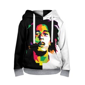 Детская толстовка 3D с принтом Bob Marley в Кировске, 100% полиэстер | двухслойный капюшон со шнурком для регулировки, мягкие манжеты на рукавах и по низу толстовки, спереди карман-кенгуру с мягким внутренним слоем | боб марли | поп арт