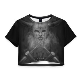 Женская футболка 3D укороченная с принтом Олаф в Кировске, 100% полиэстер | круглая горловина, длина футболки до линии талии, рукава с отворотами | league of legends | lol | olaf | viking | викинг | лига легенд | лол | олаф