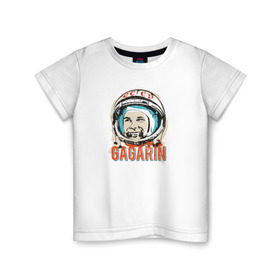 Детская футболка хлопок с принтом Юрий Гагарин. Первый в космосе в Кировске, 100% хлопок | круглый вырез горловины, полуприлегающий силуэт, длина до линии бедер | восток | звезды | космов | первый | ракета | ссср | юрий гагарин