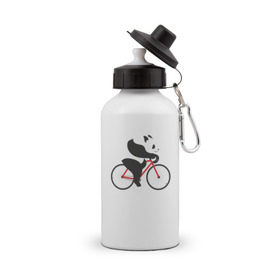 Бутылка спортивная с принтом Панда на велосипеде в Кировске, металл | емкость — 500 мл, в комплекте две пластиковые крышки и карабин для крепления | велик | велосипед | медведь | мишка | панда