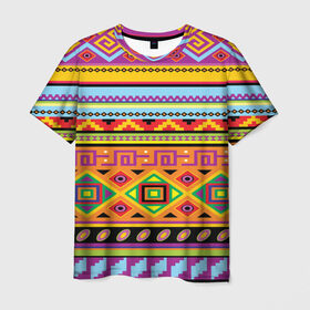 Мужская футболка 3D с принтом Этнический орнамент в Кировске, 100% полиэфир | прямой крой, круглый вырез горловины, длина до линии бедер | пестрый | разноцветный | яркий