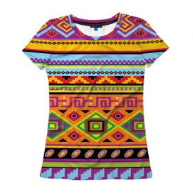 Женская футболка 3D с принтом Этнический орнамент в Кировске, 100% полиэфир ( синтетическое хлопкоподобное полотно) | прямой крой, круглый вырез горловины, длина до линии бедер | пестрый | разноцветный | яркий