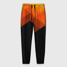 Мужские брюки 3D с принтом Trianse в Кировске, 100% полиэстер | манжеты по низу, эластичный пояс регулируется шнурком, по бокам два кармана без застежек, внутренняя часть кармана из мелкой сетки | оранжевый | полигон | треугольники | черный