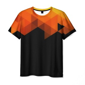 Мужская футболка 3D с принтом Trianse в Кировске, 100% полиэфир | прямой крой, круглый вырез горловины, длина до линии бедер | оранжевый | полигон | треугольники | черный