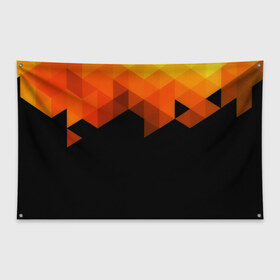 Флаг-баннер с принтом Trianse в Кировске, 100% полиэстер | размер 67 х 109 см, плотность ткани — 95 г/м2; по краям флага есть четыре люверса для крепления | оранжевый | полигон | треугольники | черный