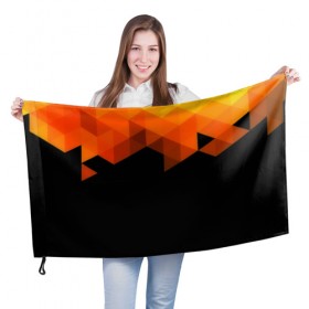 Флаг 3D с принтом Trianse в Кировске, 100% полиэстер | плотность ткани — 95 г/м2, размер — 67 х 109 см. Принт наносится с одной стороны | оранжевый | полигон | треугольники | черный