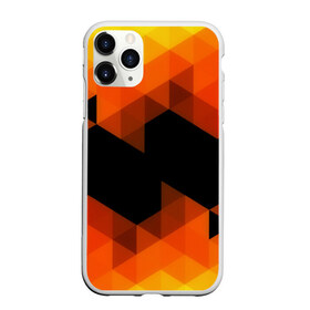 Чехол для iPhone 11 Pro Max матовый с принтом Trianse Orange в Кировске, Силикон |  | оранжевый | полигоны | треугольники | черный