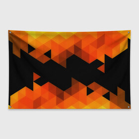 Флаг-баннер с принтом Trianse Orange в Кировске, 100% полиэстер | размер 67 х 109 см, плотность ткани — 95 г/м2; по краям флага есть четыре люверса для крепления | оранжевый | полигоны | треугольники | черный