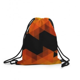 Рюкзак-мешок 3D с принтом Trianse Orange в Кировске, 100% полиэстер | плотность ткани — 200 г/м2, размер — 35 х 45 см; лямки — толстые шнурки, застежка на шнуровке, без карманов и подкладки | оранжевый | полигоны | треугольники | черный