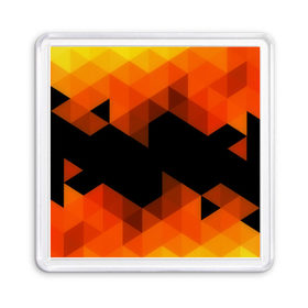 Магнит 55*55 с принтом Trianse Orange в Кировске, Пластик | Размер: 65*65 мм; Размер печати: 55*55 мм | оранжевый | полигоны | треугольники | черный