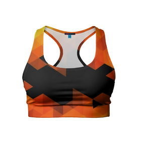 Женский спортивный топ 3D с принтом Trianse Orange в Кировске, 82% полиэстер, 18% спандекс Ткань безопасна для здоровья, позволяет коже дышать, не мнется и не растягивается |  | оранжевый | полигоны | треугольники | черный