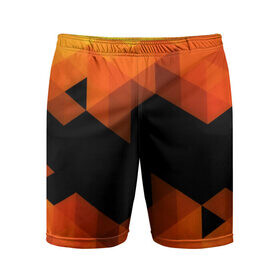 Мужские шорты 3D спортивные с принтом Trianse Orange в Кировске,  |  | оранжевый | полигоны | треугольники | черный