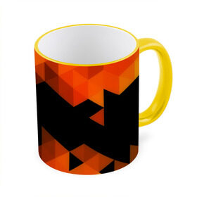 Кружка 3D с принтом Trianse Orange в Кировске, керамика | ёмкость 330 мл | оранжевый | полигоны | треугольники | черный