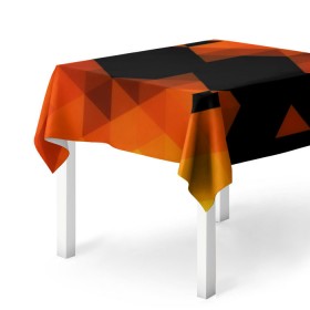 Скатерть 3D с принтом Trianse Orange в Кировске, 100% полиэстер (ткань не мнется и не растягивается) | Размер: 150*150 см | оранжевый | полигоны | треугольники | черный
