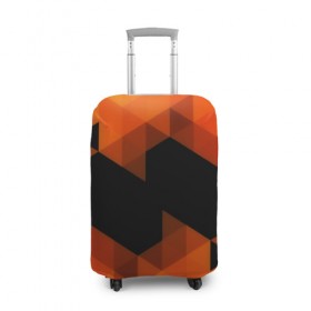 Чехол для чемодана 3D с принтом Trianse Orange в Кировске, 86% полиэфир, 14% спандекс | двустороннее нанесение принта, прорези для ручек и колес | оранжевый | полигоны | треугольники | черный