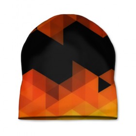 Шапка 3D с принтом Trianse Orange в Кировске, 100% полиэстер | универсальный размер, печать по всей поверхности изделия | оранжевый | полигоны | треугольники | черный