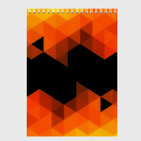 Скетчбук с принтом Trianse Orange в Кировске, 100% бумага
 | 48 листов, плотность листов — 100 г/м2, плотность картонной обложки — 250 г/м2. Листы скреплены сверху удобной пружинной спиралью | оранжевый | полигоны | треугольники | черный