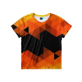 Детская футболка 3D с принтом Trianse Orange в Кировске, 100% гипоаллергенный полиэфир | прямой крой, круглый вырез горловины, длина до линии бедер, чуть спущенное плечо, ткань немного тянется | оранжевый | полигоны | треугольники | черный