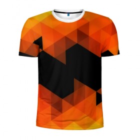 Мужская футболка 3D спортивная с принтом Trianse Orange в Кировске, 100% полиэстер с улучшенными характеристиками | приталенный силуэт, круглая горловина, широкие плечи, сужается к линии бедра | оранжевый | полигоны | треугольники | черный