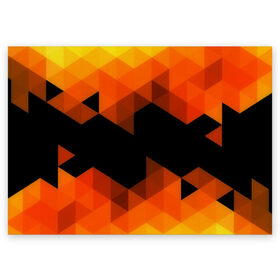 Поздравительная открытка с принтом Trianse Orange в Кировске, 100% бумага | плотность бумаги 280 г/м2, матовая, на обратной стороне линовка и место для марки
 | оранжевый | полигоны | треугольники | черный