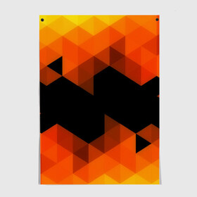 Постер с принтом Trianse Orange в Кировске, 100% бумага
 | бумага, плотность 150 мг. Матовая, но за счет высокого коэффициента гладкости имеет небольшой блеск и дает на свету блики, но в отличии от глянцевой бумаги не покрыта лаком | оранжевый | полигоны | треугольники | черный