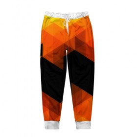 Мужские брюки 3D с принтом Trianse Orange в Кировске, 100% полиэстер | манжеты по низу, эластичный пояс регулируется шнурком, по бокам два кармана без застежек, внутренняя часть кармана из мелкой сетки | оранжевый | полигоны | треугольники | черный