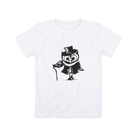 Детская футболка хлопок с принтом Сова -Шерлок Холмс в Кировске, 100% хлопок | круглый вырез горловины, полуприлегающий силуэт, длина до линии бедер | Тематика изображения на принте: 